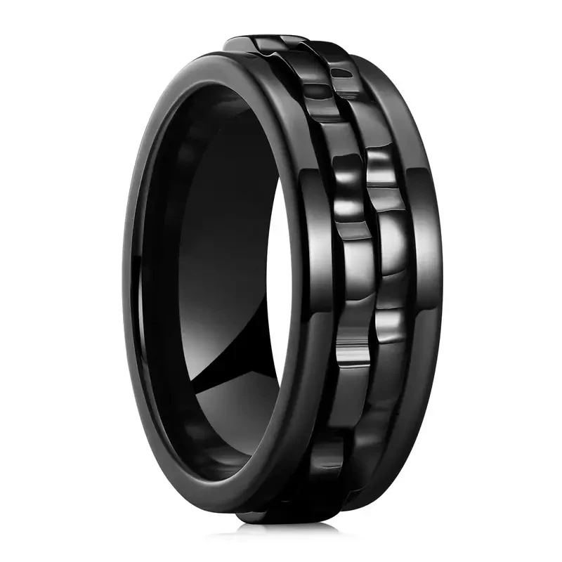 Stainless Steel Rings Punk Gear Rotating Anxiety Fidget Ring for Men Stainless Steel Chain Spinner Rock Biker Wedding Party Jewelry Gift Bague Homme