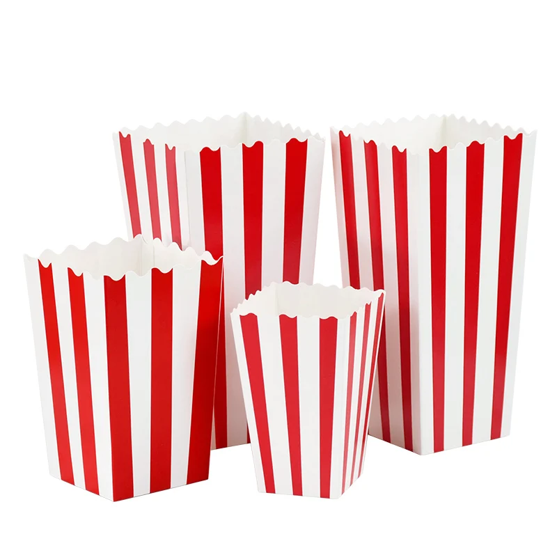 Set of 10 Red & White Striped Popcorn Snack Boxes - Perfect for Movie Nights, Birthdays, and Carnivals