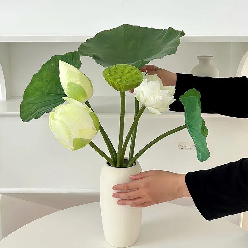 Artificial Lotus Canopy with PU Lotus Leaves for Home Decoration and Photography Props, 85cm