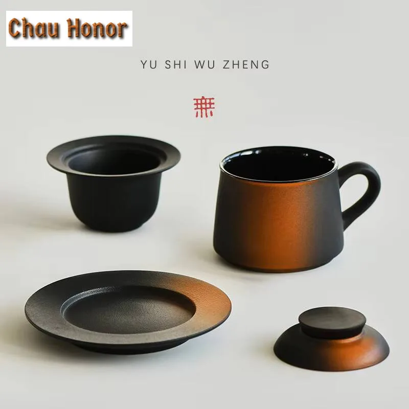 230ml Retro Gradient Color Ceramic Coffee Mug with Plate Beer Cup Afternoon Tea Mug Cup Saucer Kit Office Water Cup Drinkware