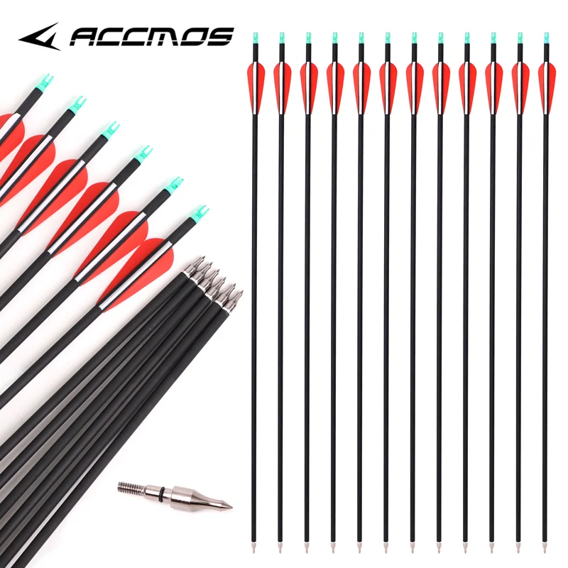 

12Pcs 28/29/30 Inches Carbon Arrow Spine 500 For 40-60LBS Compound/Recurve Long Bow Archery Hunting Shooting