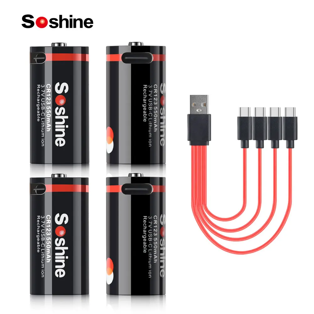 

Soshine 550mah 3.7V 16340 16350 Rechargeable Battery CR123 USB Lithium Batteries RCR123 CR123A 550mah Battery with USB Cable