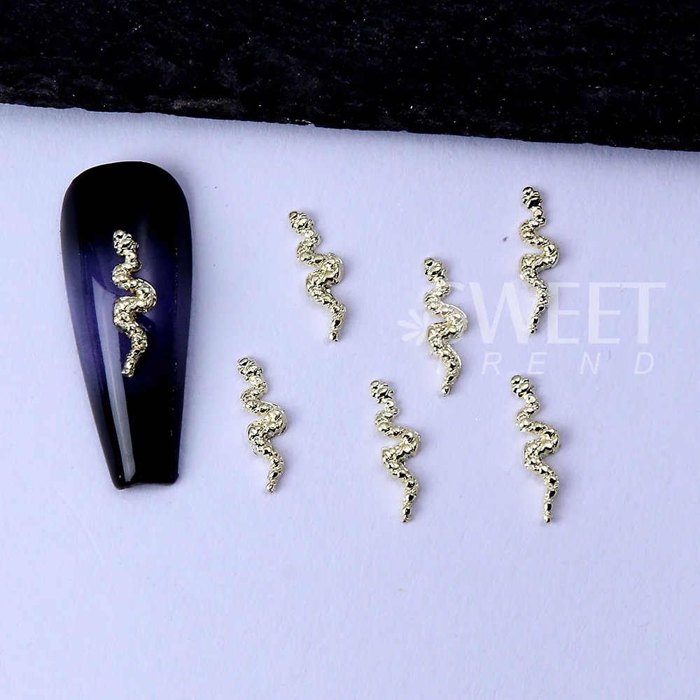20pcs Y2K Gold Sliver Alloy Snake Nail Decorations 3D Metal Snake Nail Charm DIY Manicure Parts Nail Art Decoration Accessories