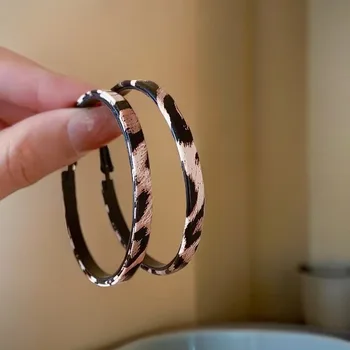 925 Silver Needle Fashion Leopard Print Hoop Earrings For Women Jewelry 2025 Trending New Exaggerated Big Circle Drop Earrings