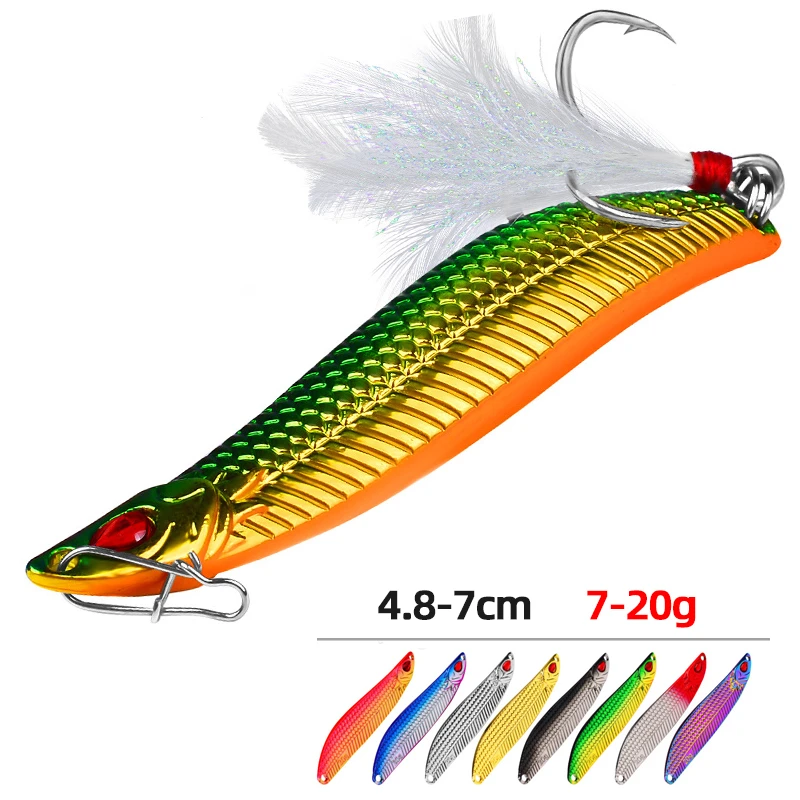 

1Pcs Spinner Spoon Metal Lures 7g 10g 15g 20g Leech Feather Treble Hook Artificial Bait for Bass Trout Pesca Fishing Tackle