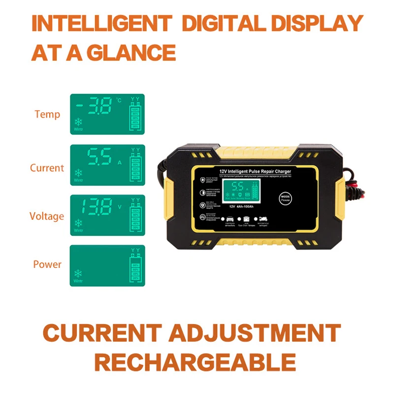 12V 6A Car Battery Charger Smart Full Auto Pulse Repair LCD Display Lead Acid Battery Chargers EU or US Plug
