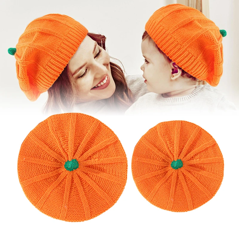 

1 шт., новинка, берет с тыквой, шапка 2023, Осень-зима, родитель-ребенок, искусственные трикотажные головные уборы, украшение на Хэллоуин