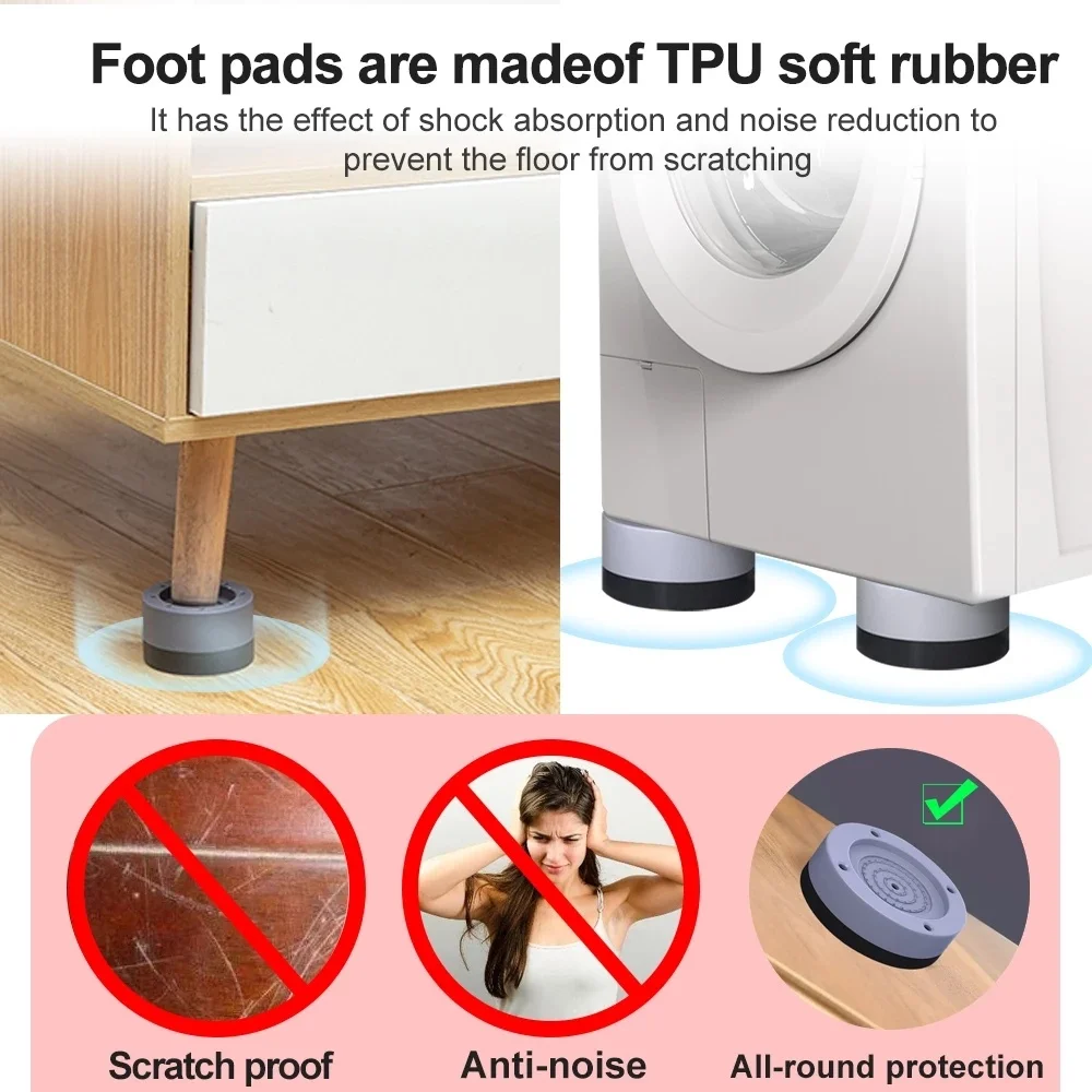 Anti Vibration Pads 4Pcs Universal Washing Machine Rubber Feet Mat Noise-reducing Furniture Lifting Foot Base