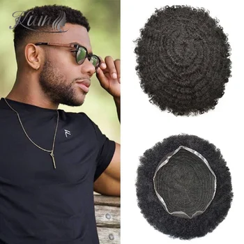 Parrucche in Capelli Umani Ricci, Parrucca Full Lace, Toupet da Uomo con Nodi Sbiancati, Afro Ricci 20mm, Protesi Capillare Maschile, Parrucche 100% Capelli Umani, Parrucca da Uomo