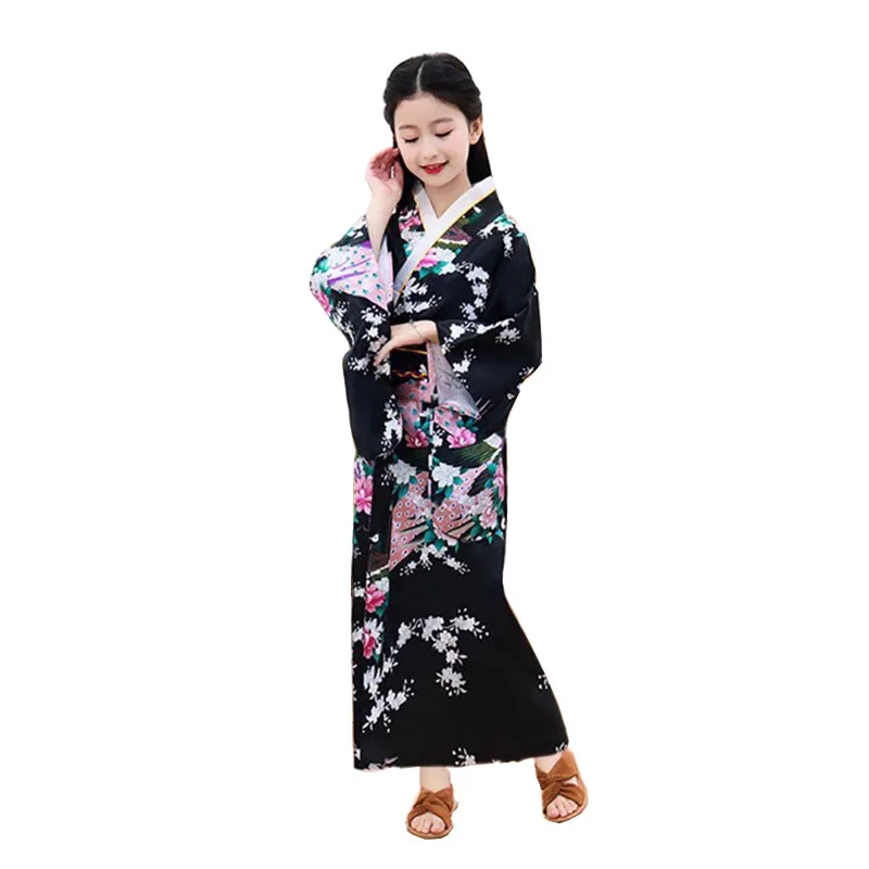Japanese Kimono Children Kimono Traditional Japanese Style Floral Yukata Dress Kids Obi Vintage Samurai Halloween Cosply Costume Haori Outfit