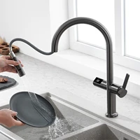 Light luxury gun gray brass kitchen faucet digital display induction design single handle cold & hot dual l 2 function sink Tap 3