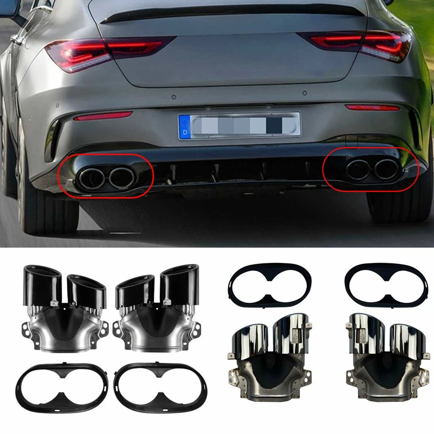 

For Mercedes Benz CLA GLA GLB Rear Bumper Turbo Muffler Exhaust Tips Pipe Exits W117 V177 C118 H247 X247 A35 AMG A45 AMG 2018-