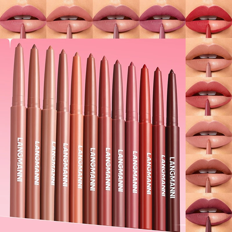 12 Colors Waterproof Lip Liner Pencil Matte Red Brown Plumping Lip Stain Long-Lasting Smooth Perfect Outline Filling Lips
