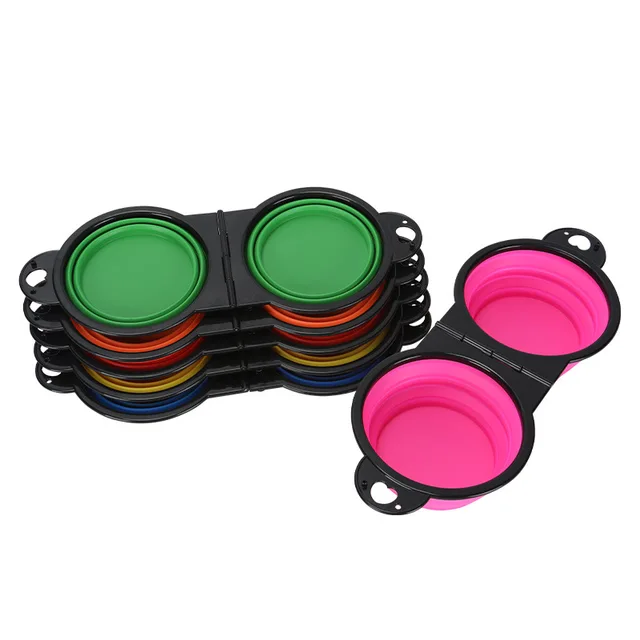 Pet Folding Bowl Convenient One piece Outdoor Silicone Folding Double Bowl Outdoor Dog Water Feeding Bowl Dog Basin Pet Supplies 4