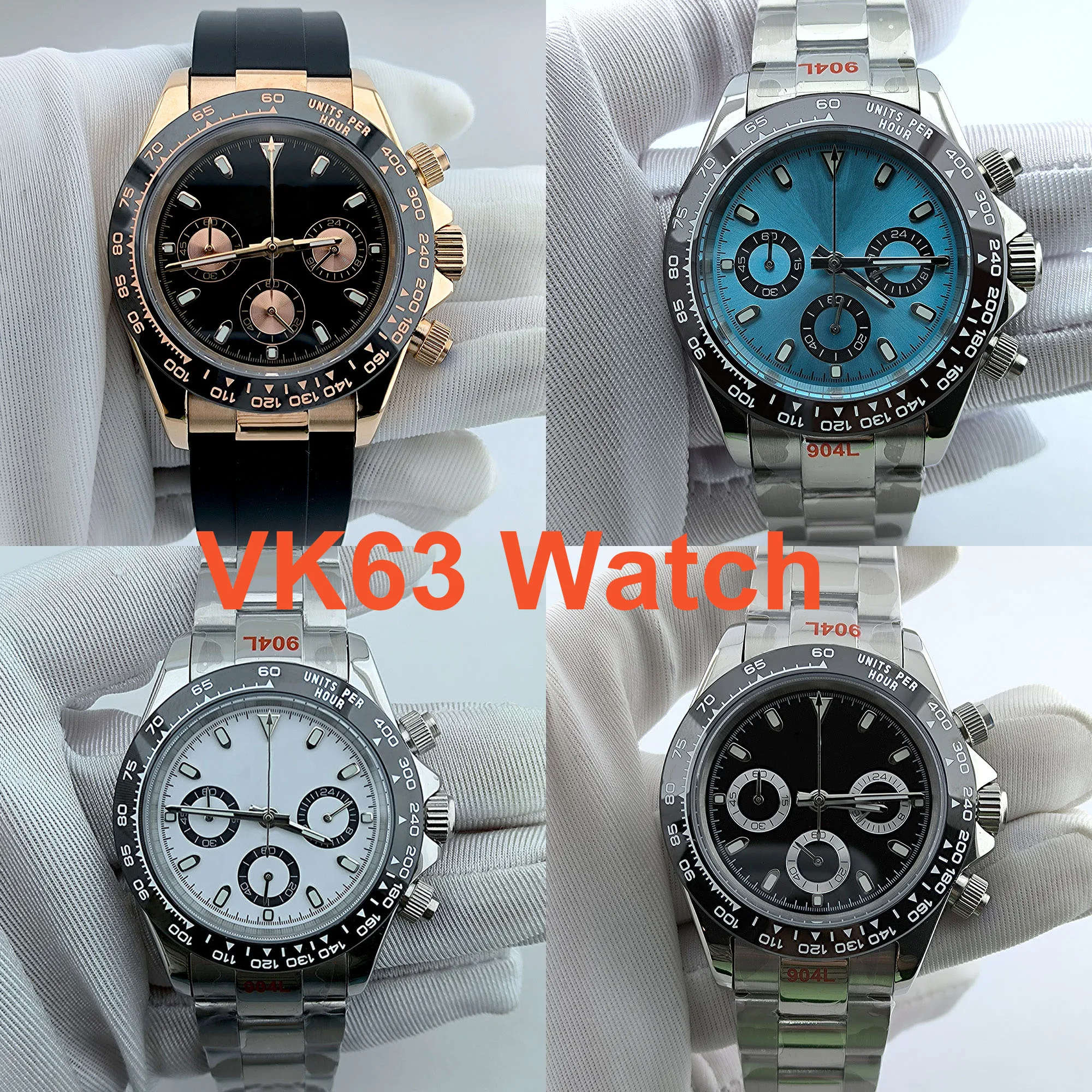 

39mm VK63 Chronograph Watch Case VK63 quartz movement stainsteel case luminous panda dial s dial Accessories