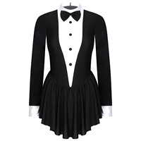 Robe de patinage artistique pour adolescents, femmes adultes, manches longues, nœud papillon, jupe de smoking, justaucorps de gymnastique, Costume de danse latine Jazz moderne 6