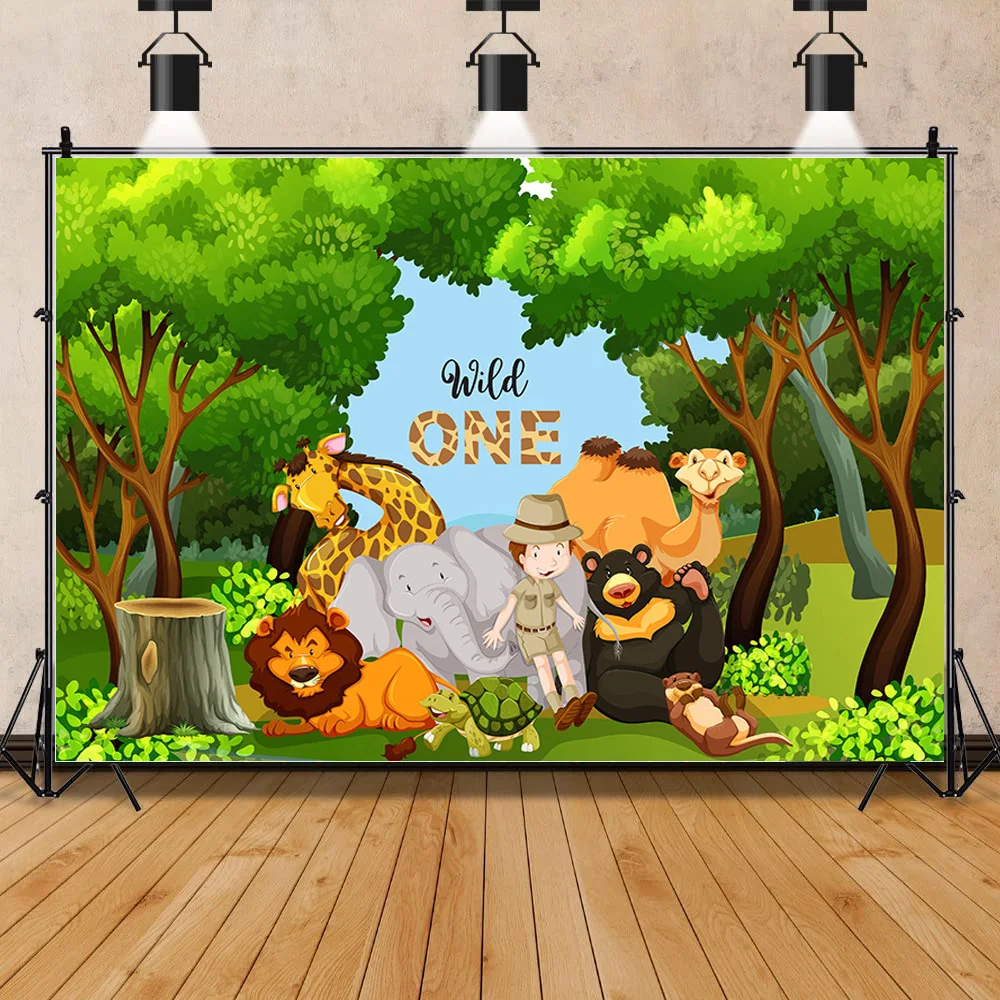 

SHENGYONGBAO African Animal Elephant Giraffe Lion Children's Birthday and Newborn Photography Background Prop FZ-05