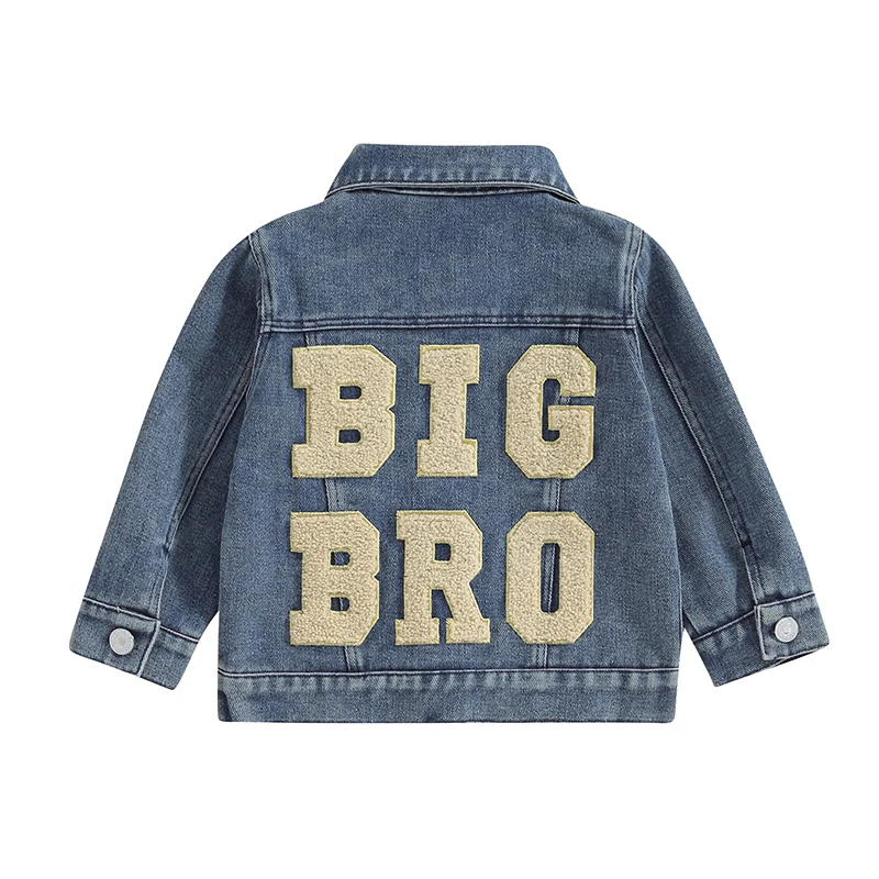 Toddler Baby Boy Denim Jackets Big Bro Lil Bro Big Sis Lil Sis Letters Embroidery Matching Denim Jackets Outerwear 3