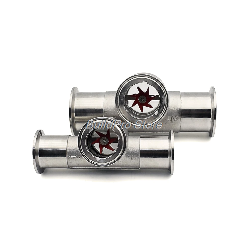 1.5"/2"304 Stainless Steel Window Flow Indicator with Impeller Observer,Three Clamp OD50.5-64mm, Flow Meter for Oil/Water/Liquid