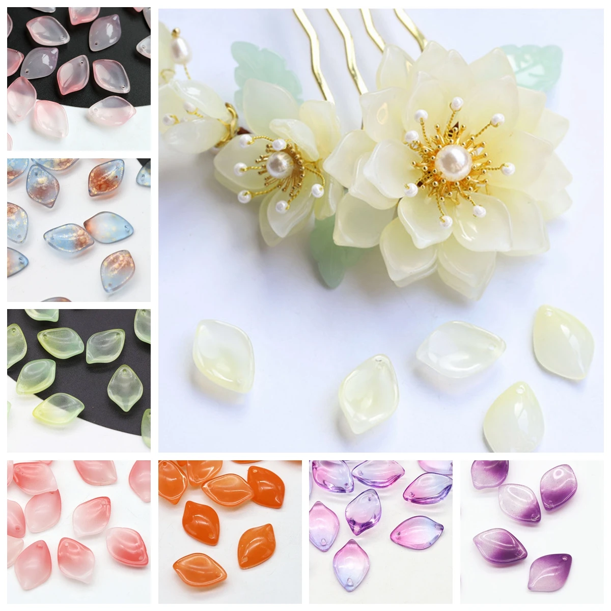 

10pcs 19x13mm Petal Shape Lampwork Crystal Glass Loose Pendants Beads for Jewelry Making DIY Crafts Findings