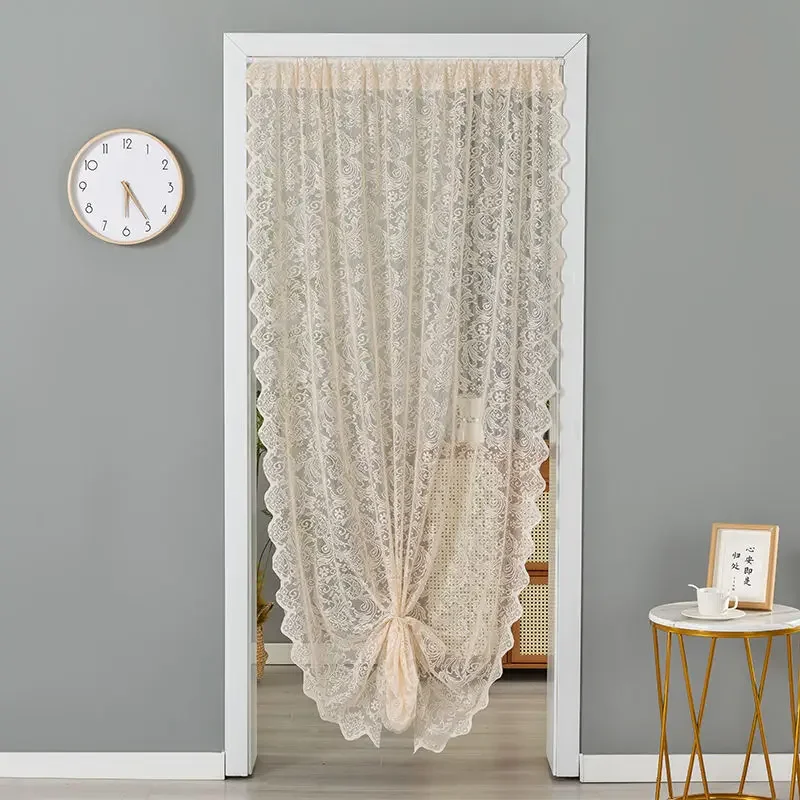 Monolithic Lace Door Curtain No Punching Anti-Mosquito Pearl White Green Coffee Anti-fly Insect-proof Bedroom Decor Summer Decor