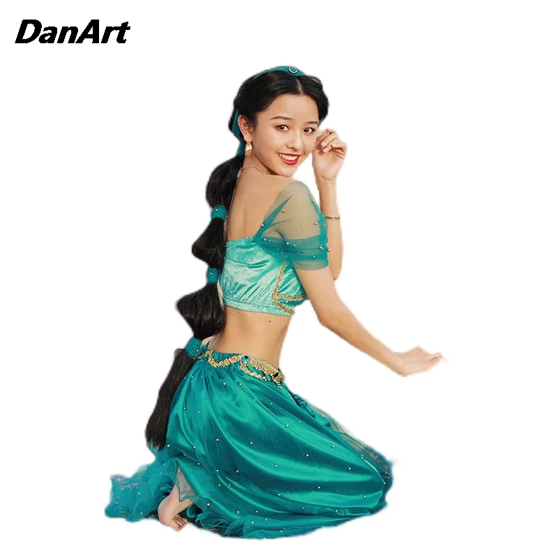 

Belly Dance Indian Bollywood Veil Top Pants Accessories Set Festival Halloween Festival Arabian Cosplay Princess Jasmine Costume