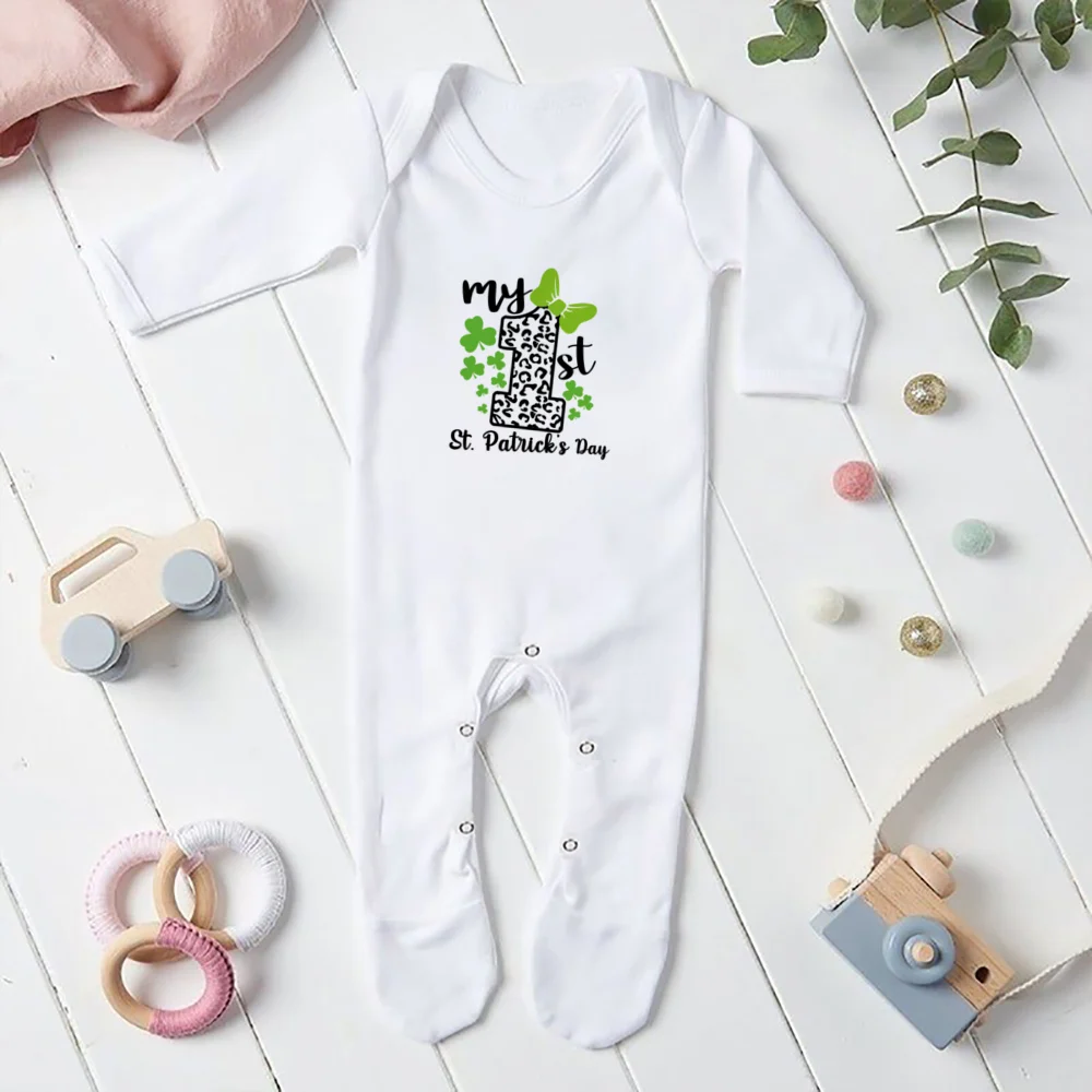 My First St Patricks's Day Baby Sleepsuit Newbron Girl Babygrow Sleepsuit Winter Print Bodysuit St Patricks Day Baby Clothes