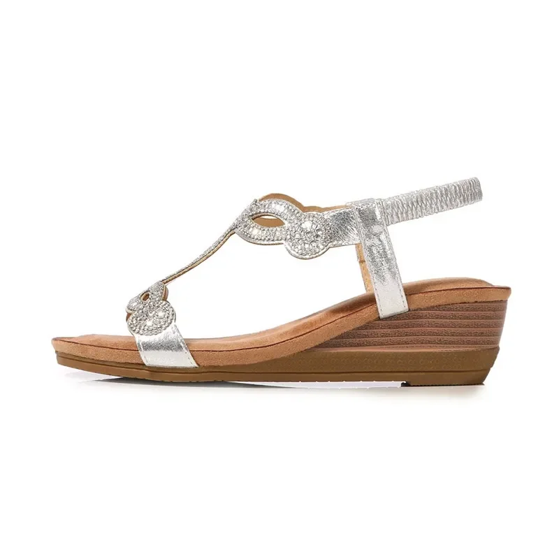 Women Sandals Summer Bohemia Wedge Rhinestone Flip Flops Vintage