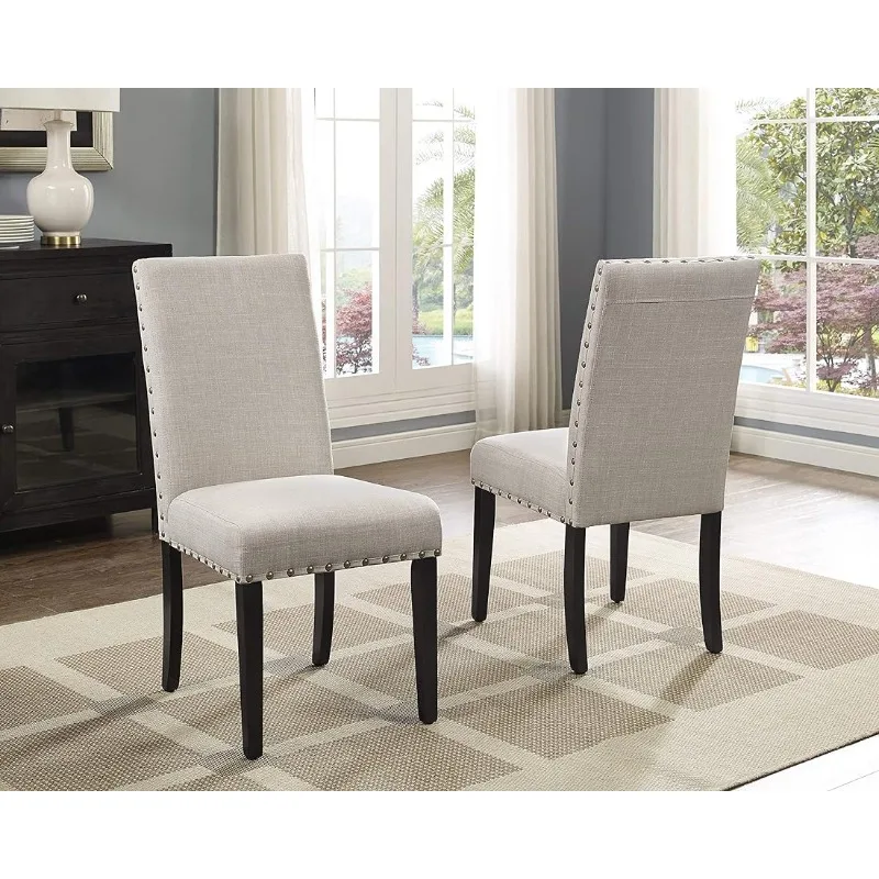 

Furniture Biony Tan Fabric Dining Chairs with Nailhead Trim, Set of 2, Brown, Tan