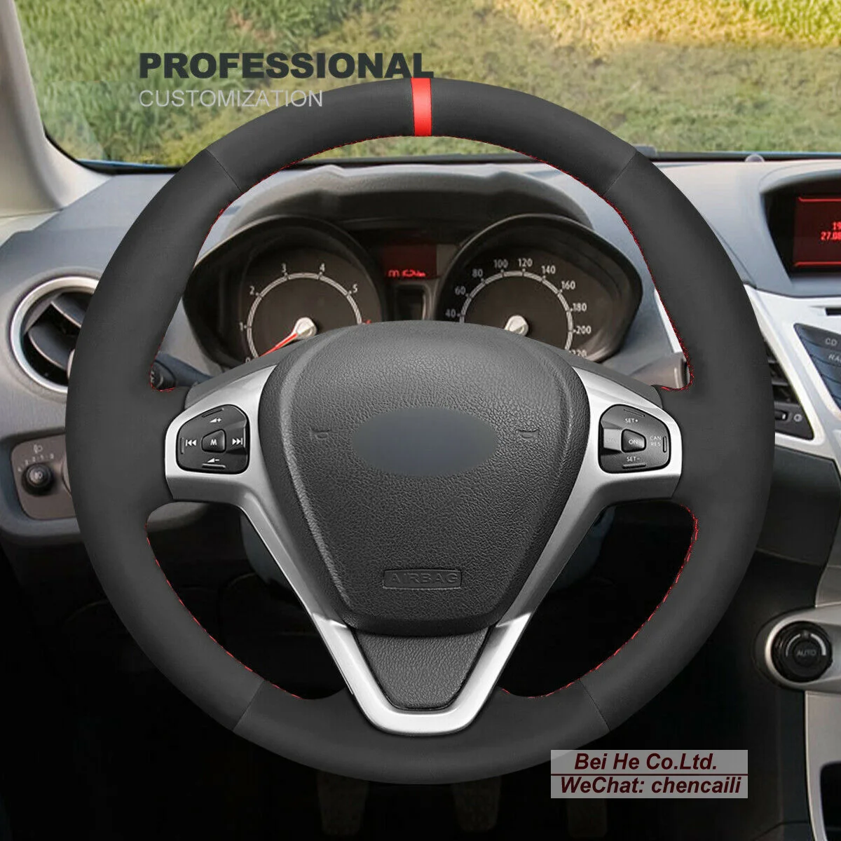 

Hand Sew Non-slip Black Leather Suede Car Steering Wheel Cover For BMW X5 E70 2007-2013 / X6 E71 2008-2014 Auto Accessories