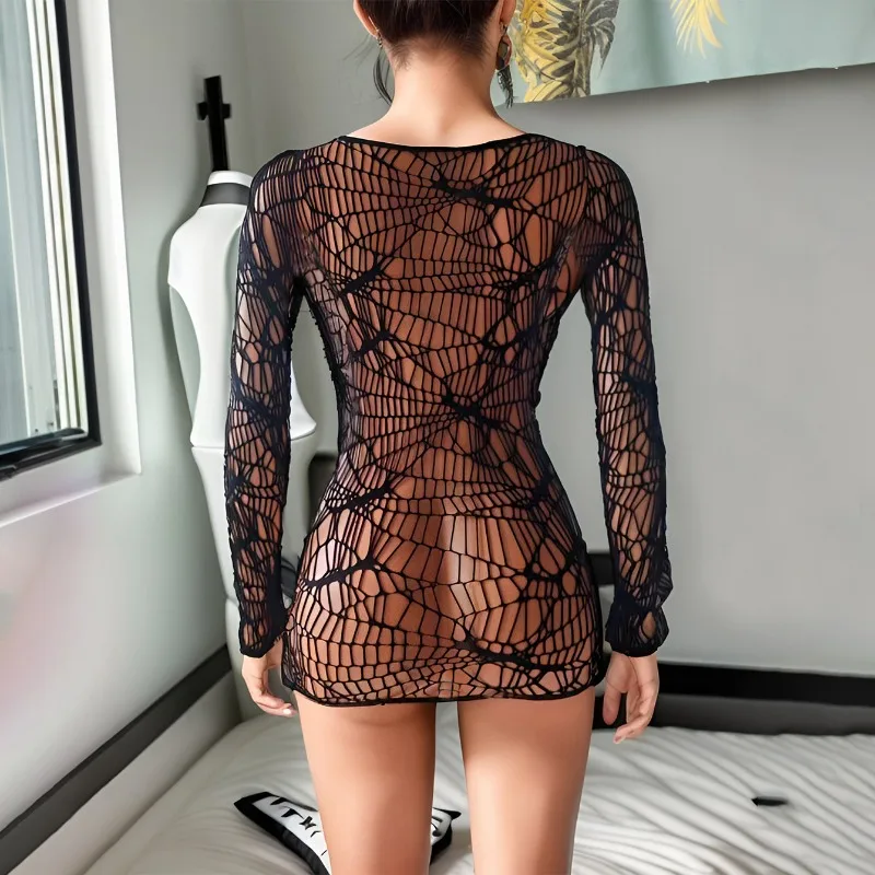 Spider Web Fishnet Sexy Dress Halloween Cosplay Bodycon Dress Night Club Party Mini Dresses Sexy Underwear Dress for Women