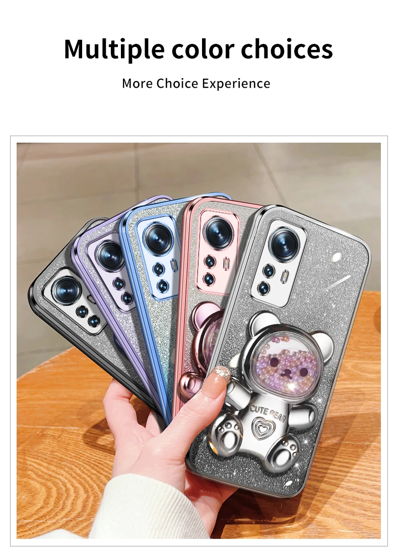 Coque de téléphone avec support à paillettes, ours mouvant, pour Xiaomi Mi Pro Lite 11 lite 11t 12 12t 11pro, mi11lite, Mi12, mi11_voghion.com