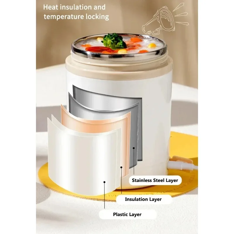 600ML Portable Mini Stainless Steel Thermostat Breakfast Mug USB Heating Car Insulated Cup
