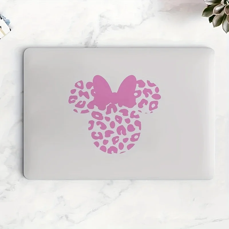 Chic Minnie Head Vinyl Sticker with Leopard Pattern - Perfect for Girls' Room, Car, or Laptop Decor