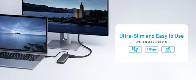 Hub USB-C Anker 332 (5 In 1) - Con HDMI 4K, Porte USB-A E USB-C, Ricarica 85W Per MacBook, Dell, HP