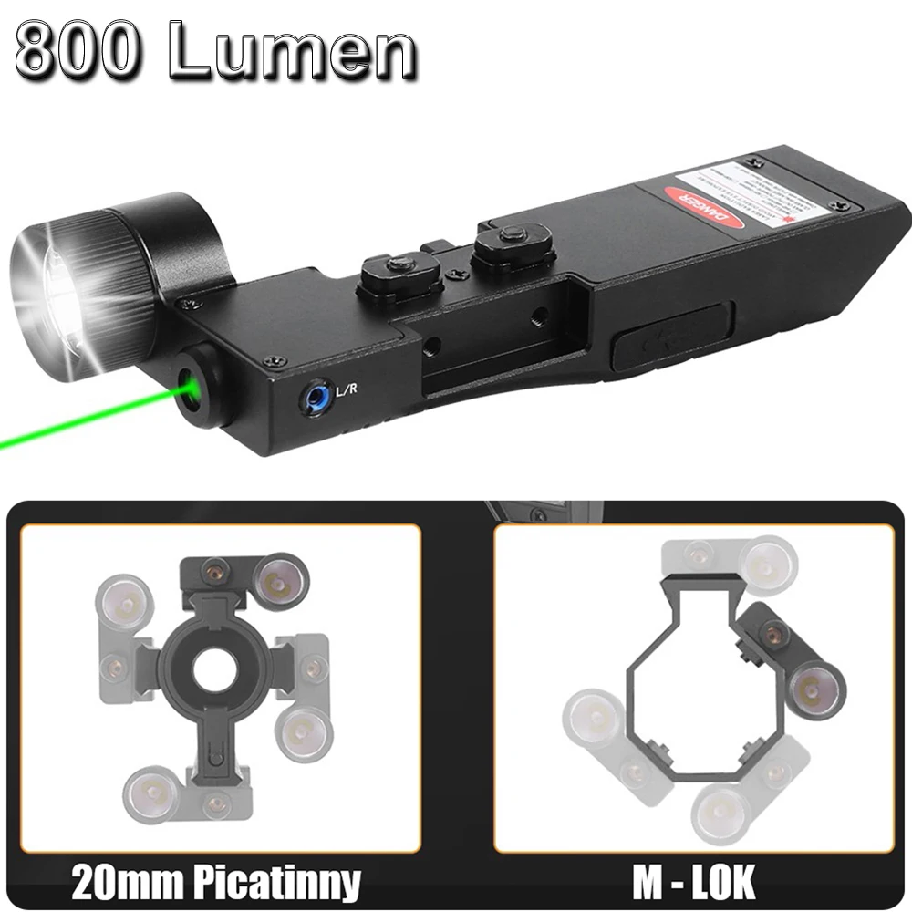 

800 Lumen Rifle Flashlight With Laser Strobe M-Lok +20mm Picatinny Rail Mounted Rifle Sight Tactical Laser Torch Weapon Light