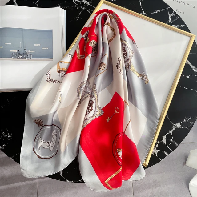 Silk Square Scarf Women Satin Bandana Print  Scarves Head Band Fashion Lady Hair Shawl and Wrap Female Neckerchief Hijab 2022 FJ70-341-1