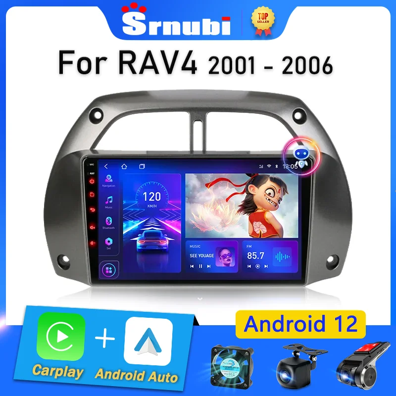 Srnubi Android 12 for Toyota RAV4 Rav 4 2001 2002 2003 2004 2005 2006 Car Radio Multimedia Player 2 Din Carplay  Stereo GPS DVD