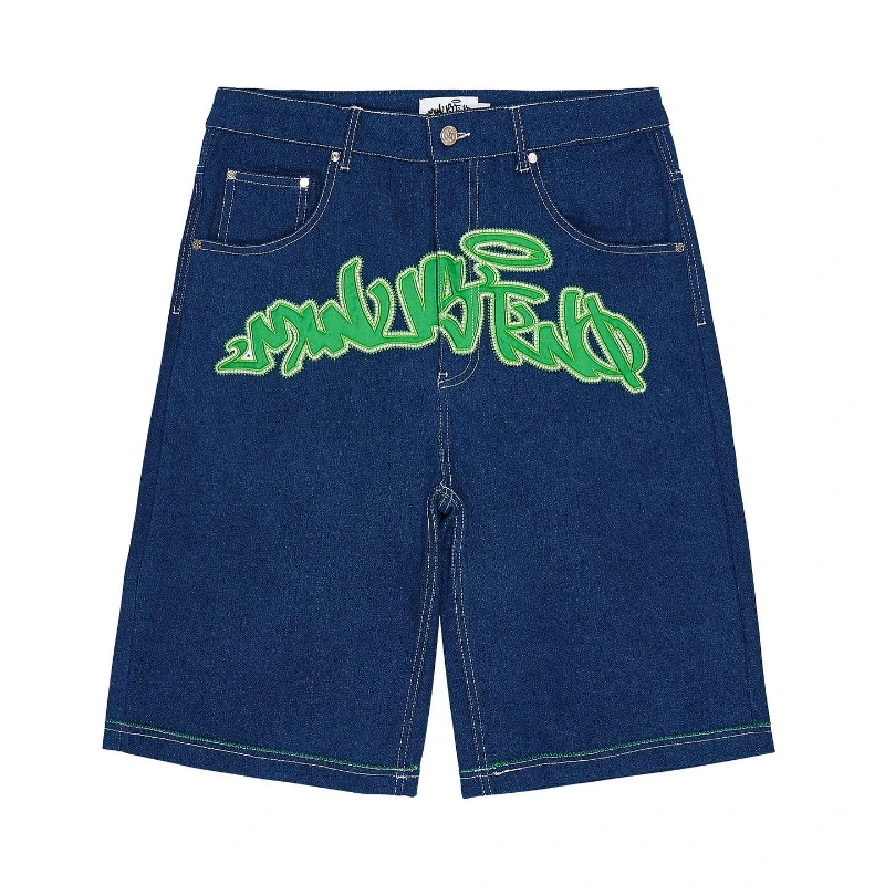 Letter print fashion design oversized loose hip hop casual denim shorts men's y2k baggy punk Harajuku goth shorts men streetwear
