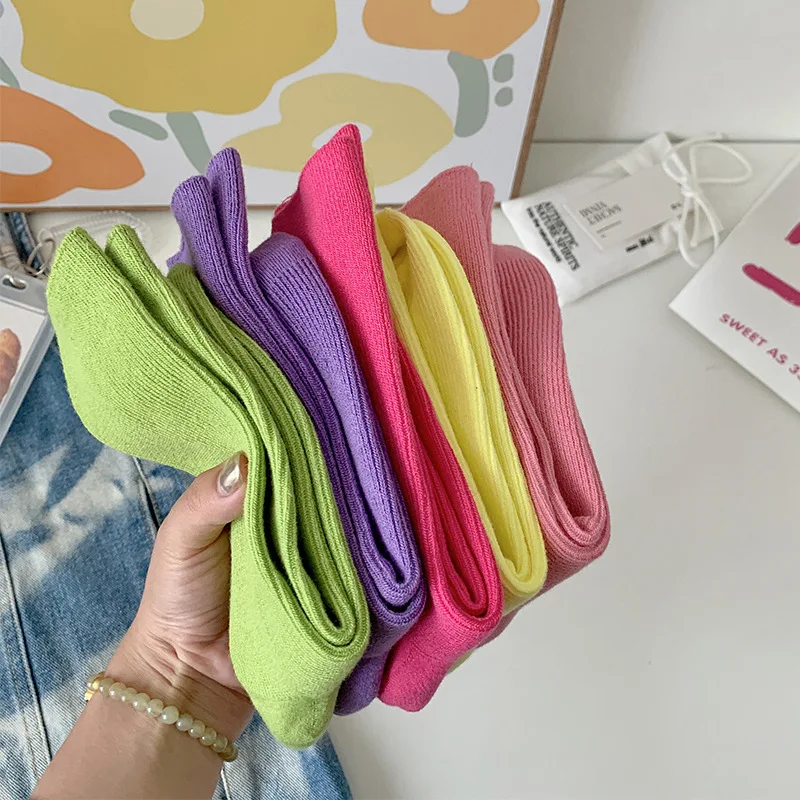 

Модные яркие розовые носки ярких цветов, женские носки средней длины, цветные однотонные носки в стиле Харадзюку, цвет желтый, красный