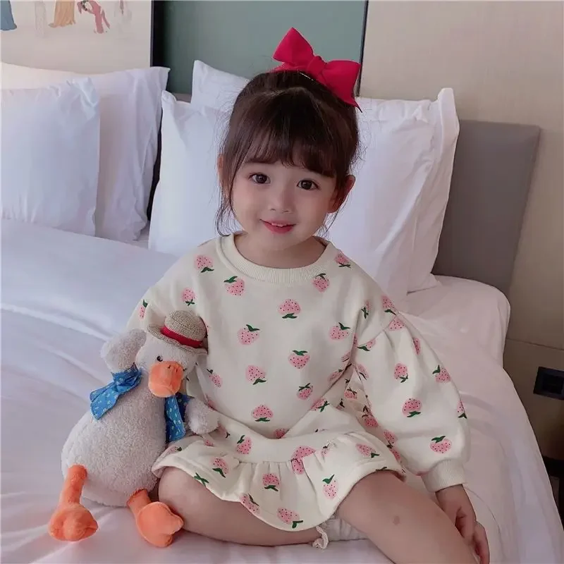 Girls Dress Autumn Spring New Girls' Splicing Pleated Dress Polka Dot Printed Baby Kids Casual Clothing