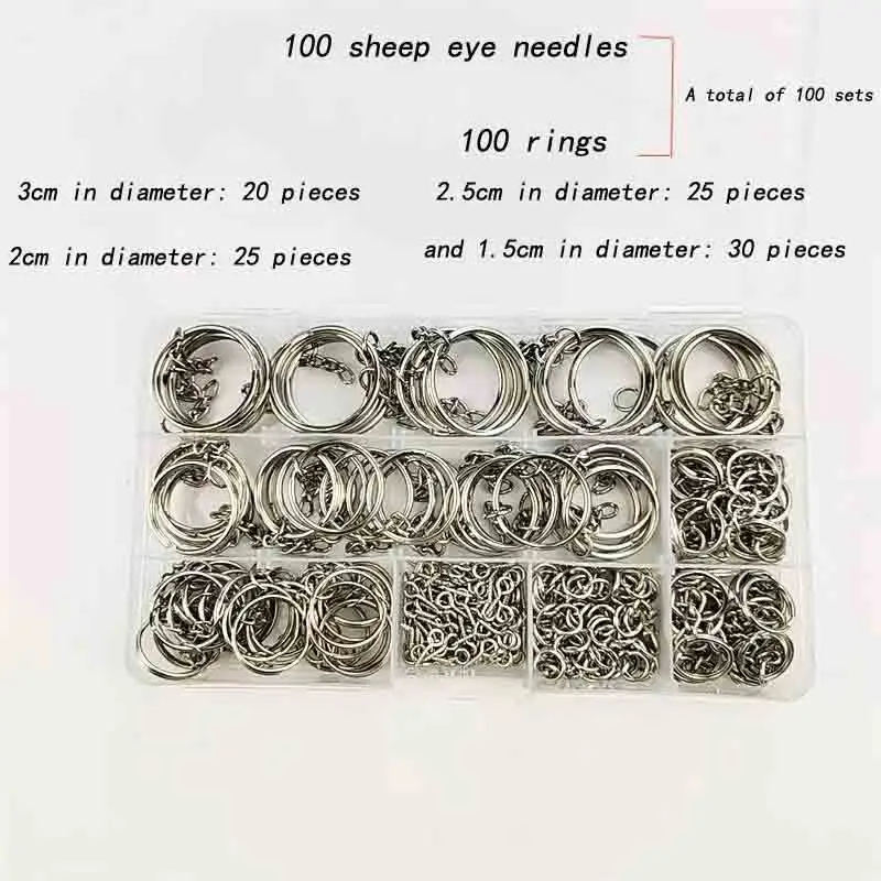 300Pcs Sliver Key Chain Rings Kit,100 key rings 2.5cm+100 split rings 0.8cm  +100 eyelets 1.2cm Bulk for Jewelry Findings Making