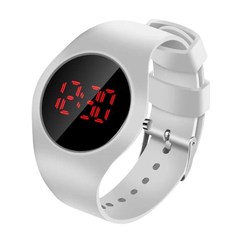 2021 New Round Touch Bracelet Watch Student Led Electronic Watch Fashion Children's Silicone Swimming Waterproof Watch Kids Gift 