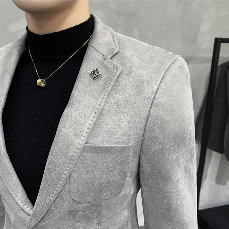 Men Suits Jackets Autumn Suede Velvet Suit Jacket 6 Color Business Slim Fit Blazers Casual Prom Party Clothing