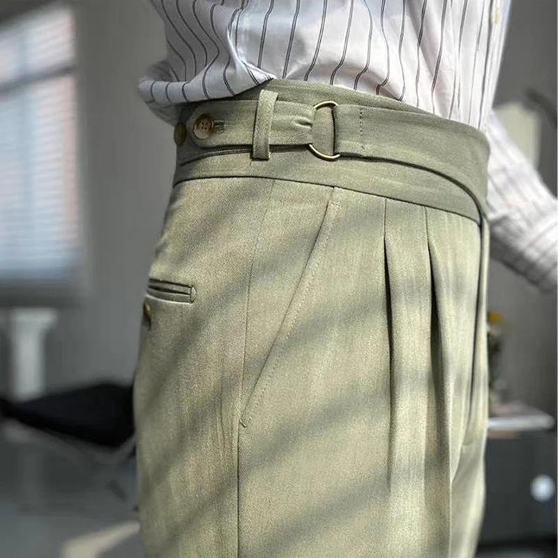 Men's Retro Gurkha High Waist Straight Leg Pants - Casual Old Style For Summer Fall