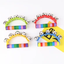 

Colorful Wooden Rattle 5 Jingle Stick Sleigh Bells Rainbow Handbell Percussion Kids Toys Moderate Size Clear Crisp Bell 11*9*1cm