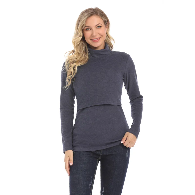 Solid Turtleneck Long Sleeve Maternity Clothes Breastfeeding Tops Warm Underwear For Pregnant Women Maternity T-shirt