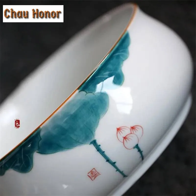 1800ML Hand Painted Lotus Ceramic Tea Wash Bowls Chinese Kung Fu Tea Accessories Retro Tea Bowl Teaware for Pu'er Oolong Storage