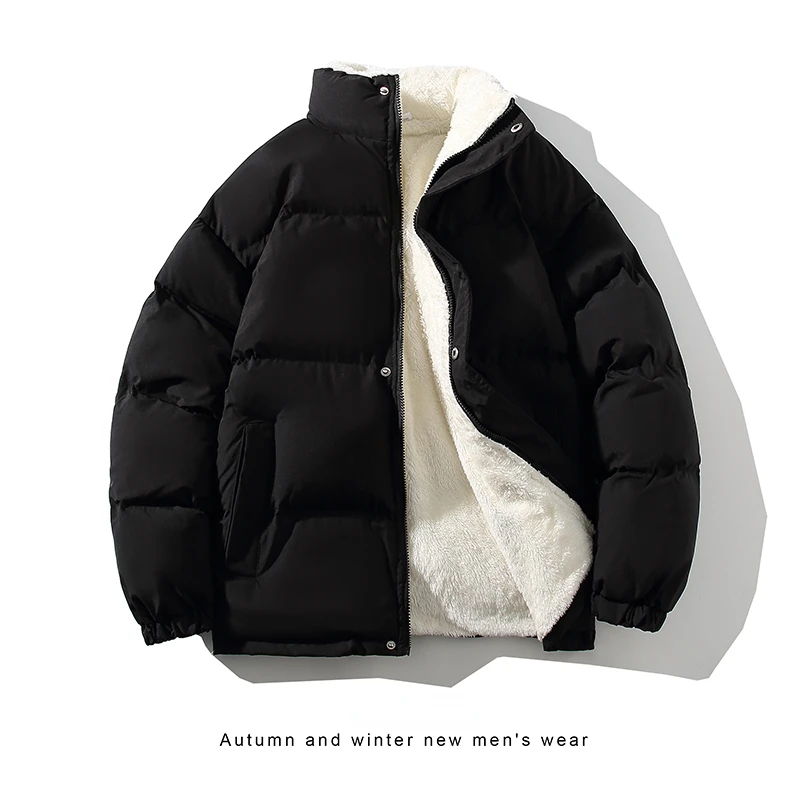Thicken Warm Winter Jacket Men Puffer Jacket Solid Loose Winter Coats Male Stand Collar Fleece Parkas Man