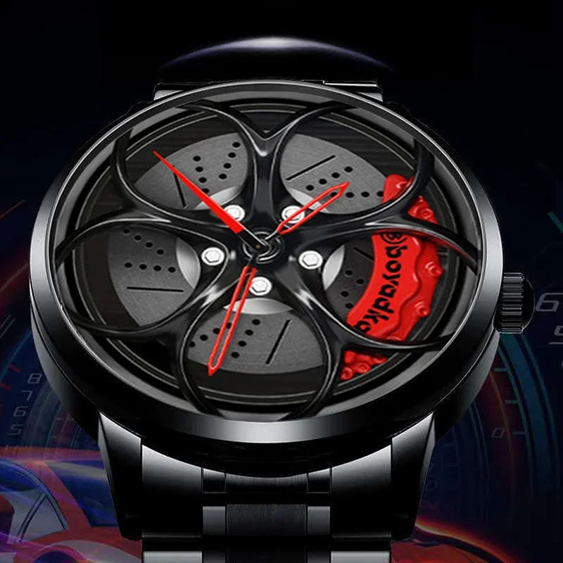 Stainless steel Watch Hub Custom Design Sports Car Rim Sports Watch Waterproof Creative Male Watch Mens Wheel Wristwatch Clock 2